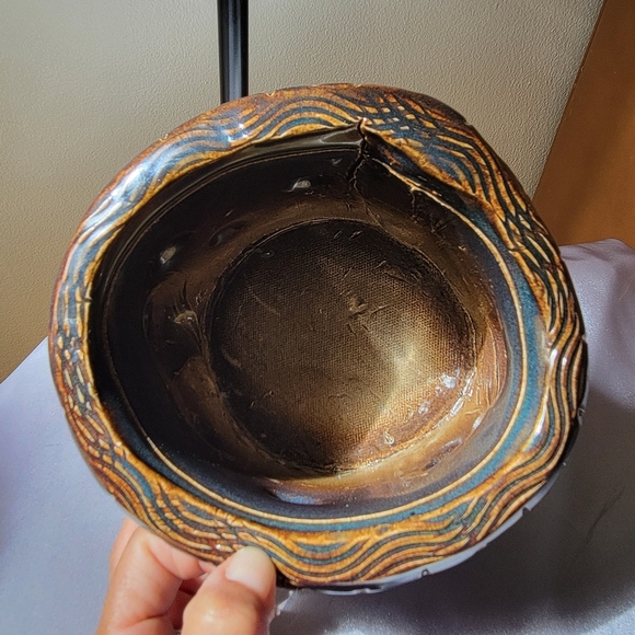 Rare Piece Vintage Handmade Decorative Bowl Signed Ceramic Pottery Blue Red Etc - Picture 6 of 11